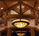 Rustic timber ceiling trusses and detail custom light fixture